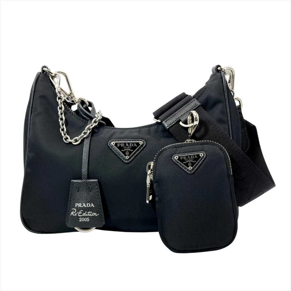 Prada Re-Edition 2005 Nylon Shoulder Bag, 3-Way, 1BH204, Black with Silver Ha...